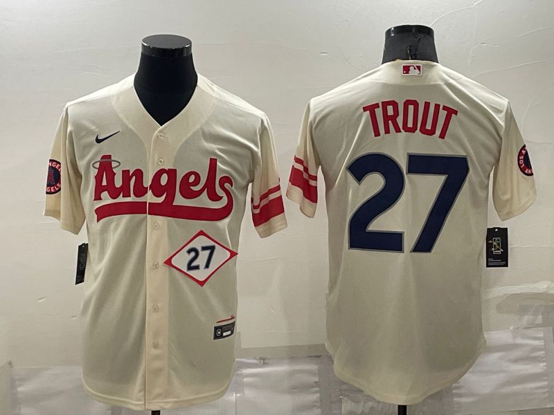 Men Los Angeles Angels #27 Trout Cream City Edition Game Nike 2022 MLB Jerseys